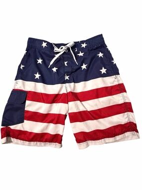 Bioworld Men's Stars & Stripes Swim Board Shorts - Blue, Red & White -L